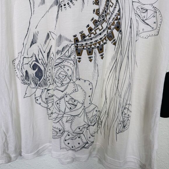 Key Closet Top Womens Medium Horse Rose Swarovski Crystal Tee Equestrian Y2K NEW - Picture 4 of 13